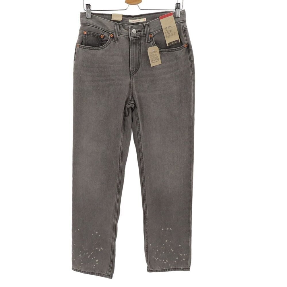 Levis Womens 27 Low Pro Straight Leg Mid Rise Gray Bleached Denim Jeans NEW